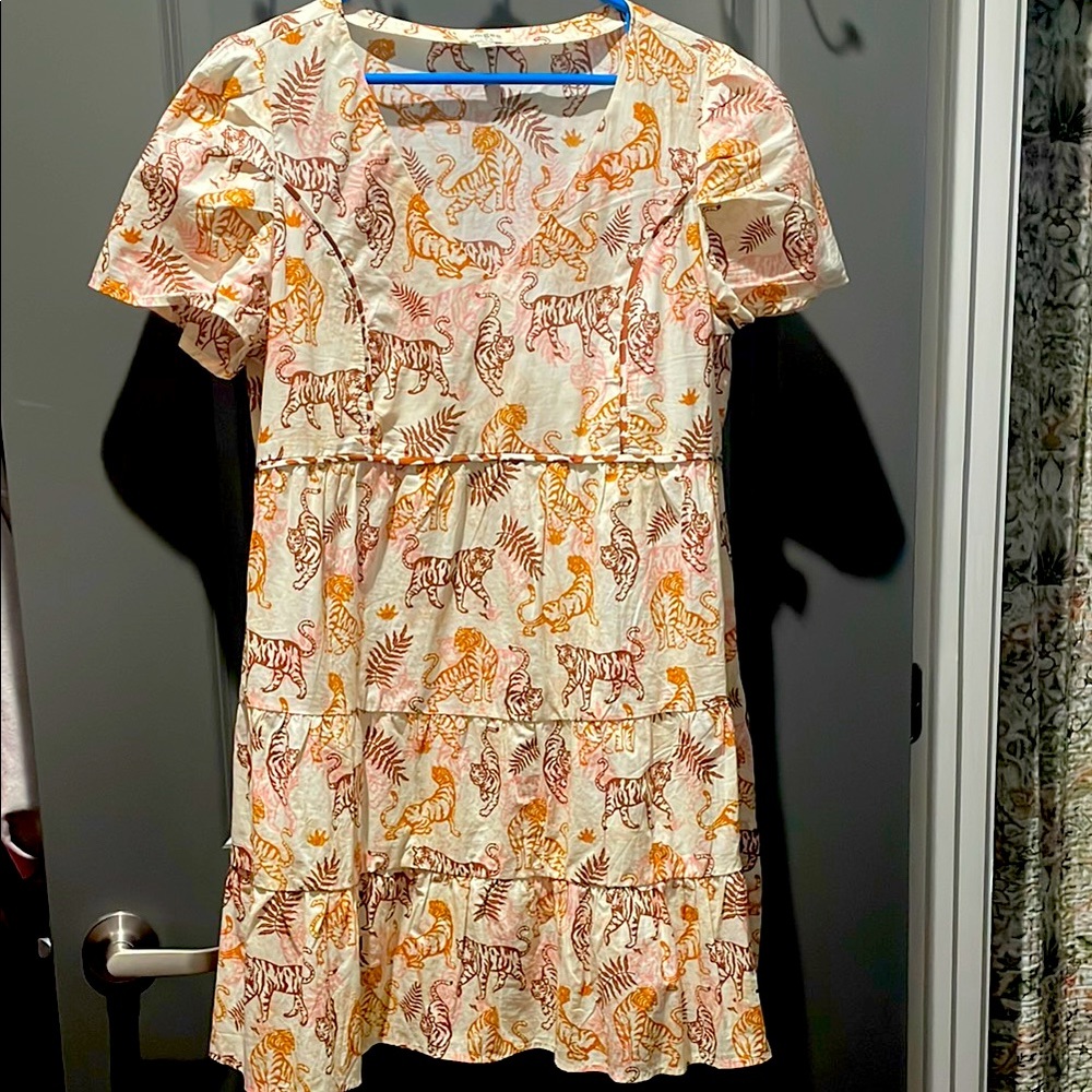 Umgee Jungle Print Dress - Cream, orange, pink, and burgundy